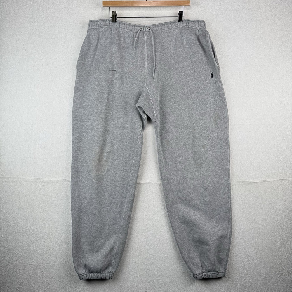 90's Vintage Polo Ralph Lauren Men's M Gray Sweatpants Relaxed Fit *Distressed